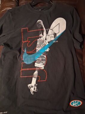 Nike Black Short-Sleeve 'Just Do It' Basketball Graphic Tee with Blue Swoosh